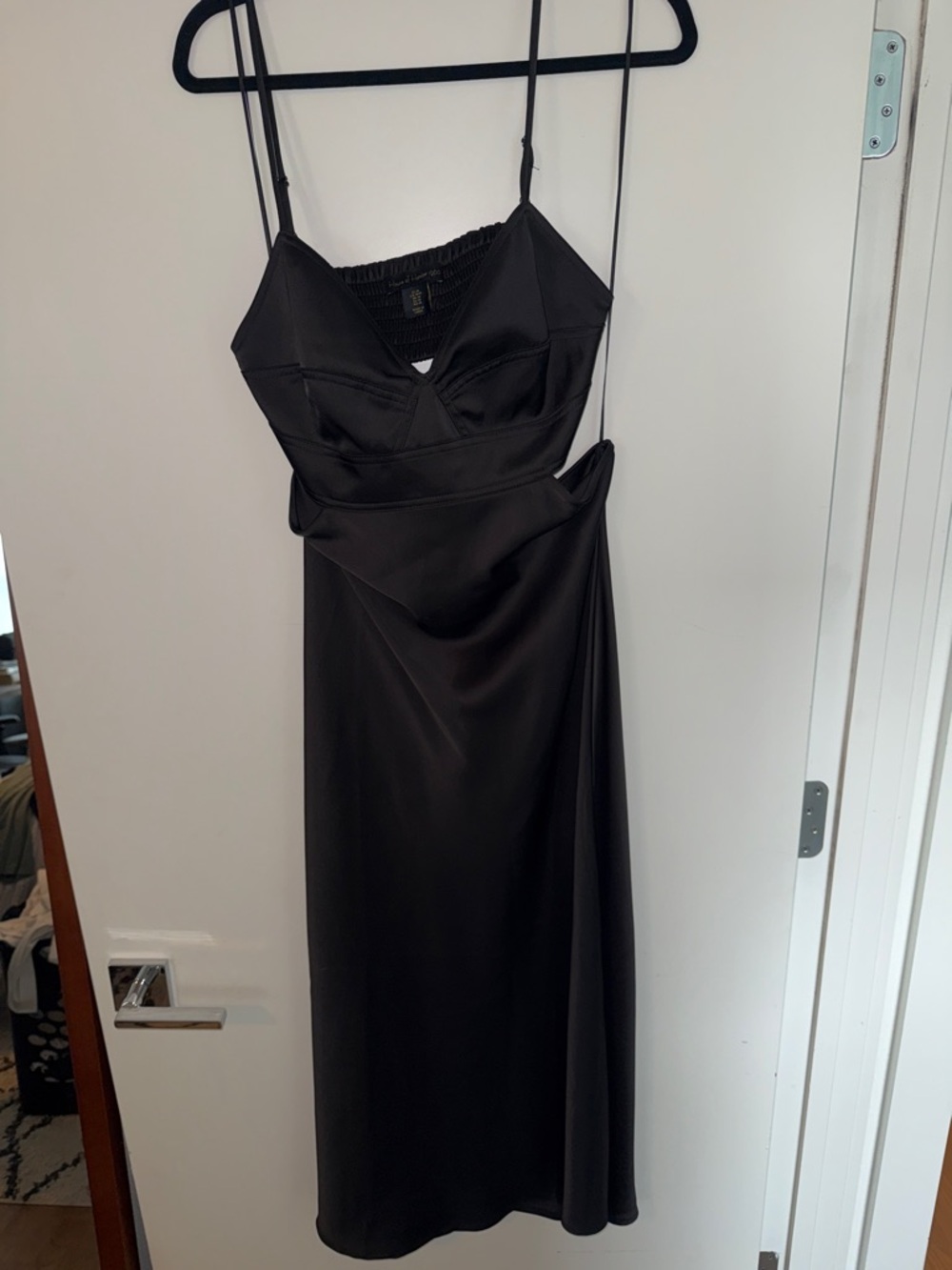 House of Harlow 1960 Black Satin Slip Dress with Thin Straps